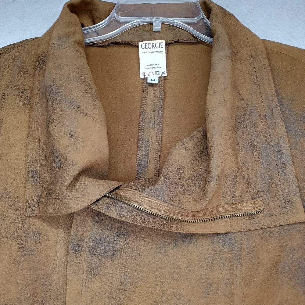 Georgie Sz Med. Brown Distressed Faux Leather Moto Jacket Collar Bikercore - Picture 2 of 10
